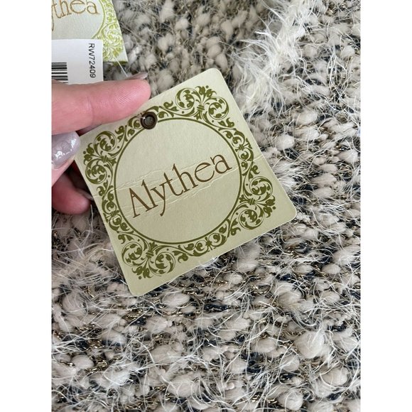 Alythea Metallic Fuzzy V-Neck Tunic‎ Sweater Bloomingdales NWT Medium Ivory - Picture 2 of 8